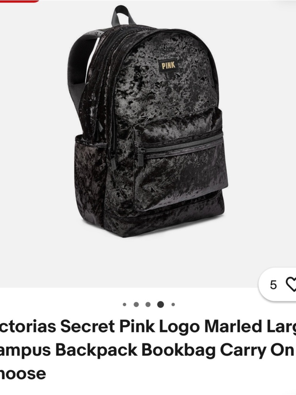 #1815**PINK Victoria's Secret Black Velvet Backpack/Stylish Everyday Unisex Bag - Picture 6 of 12